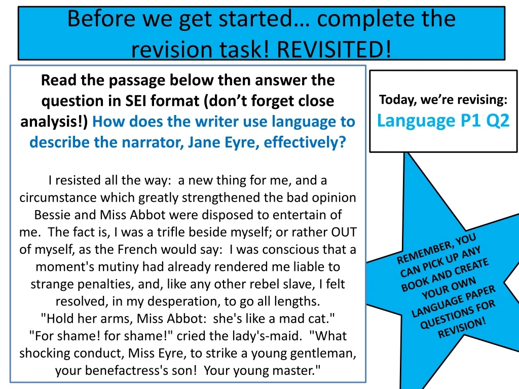 before we get started complete the revision task revisited