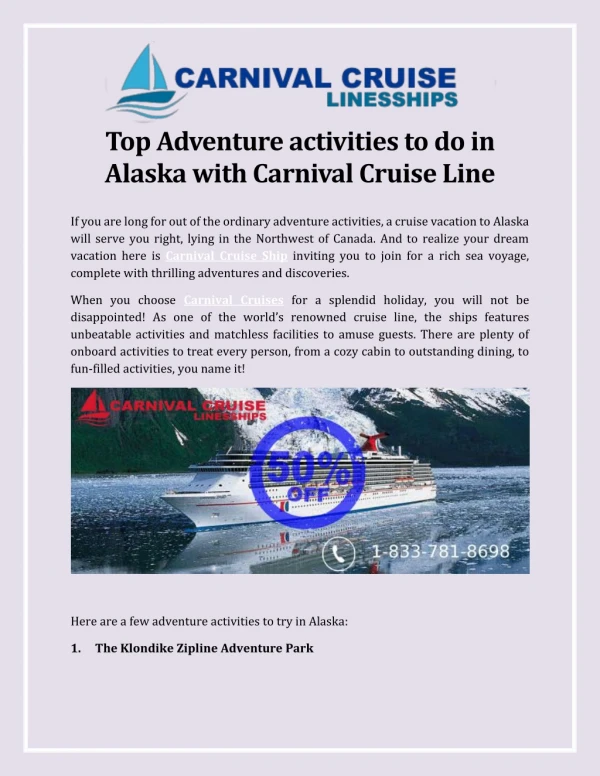 Top Adventure activities to do in Alaska with Carnival Cruise Line