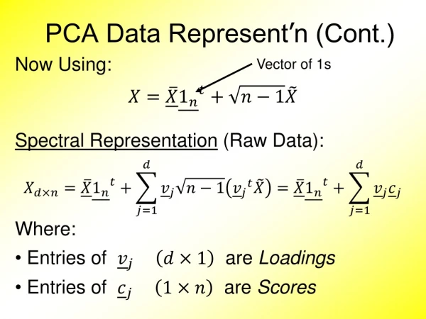 PCA Data Represent ’ n (Cont.)