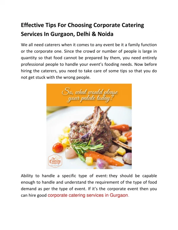 Effective Tips For Choosing Corporate Catering Services In Gurgaon, Delhi & Noida