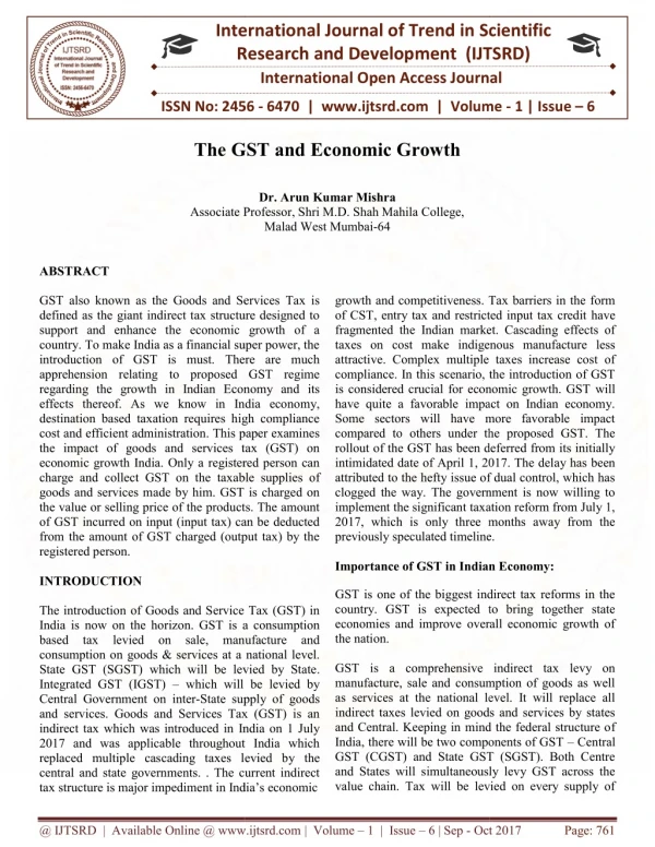 The GST and Economic Growth