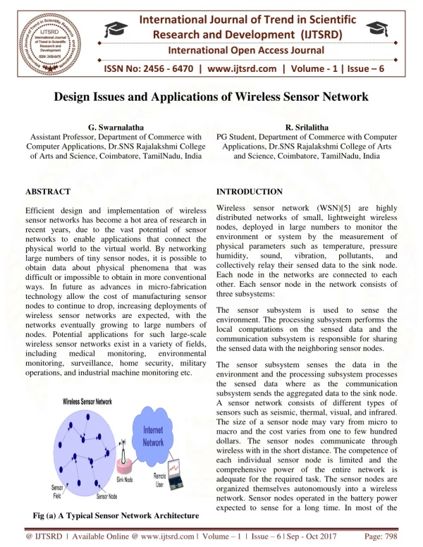 Design Issues and Applications of Wireless Sensor Network