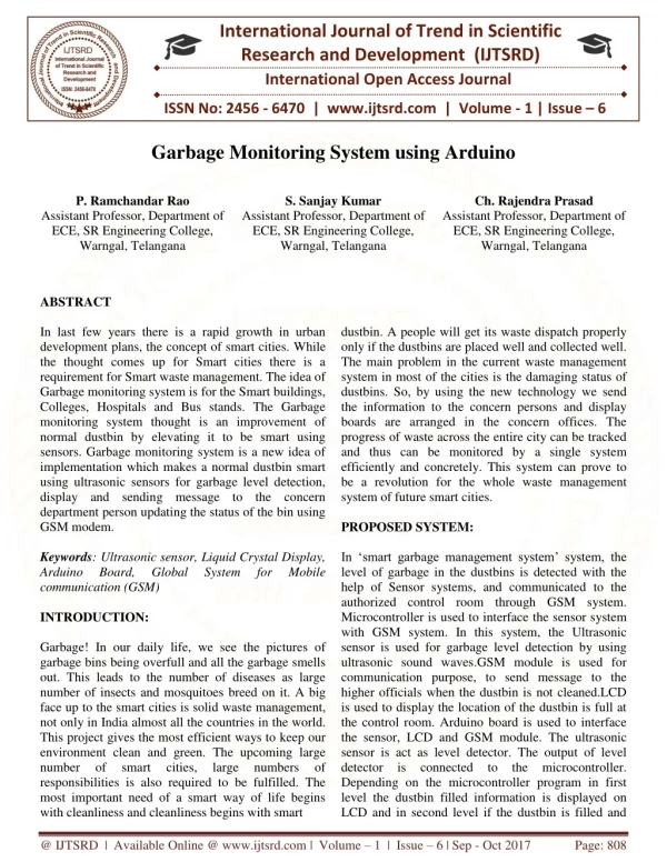 Garbage Monitoring System using Arduino