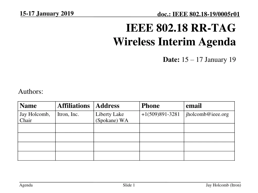 ieee 802 18 rr tag wireless interim agenda