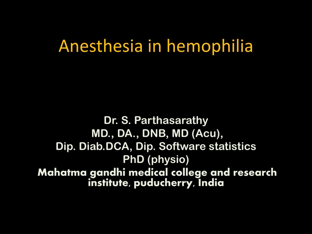 anesthesia in hemophilia
