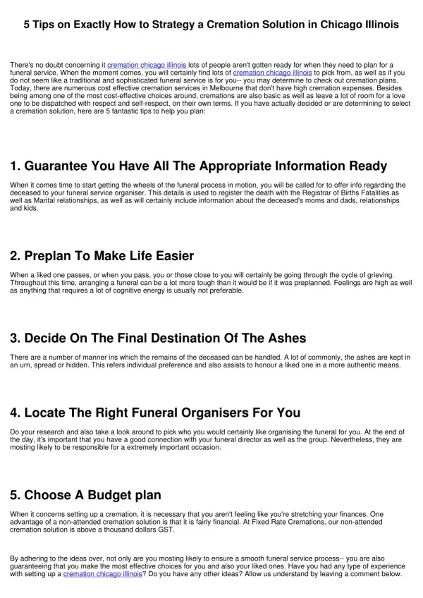 5 Tips on Just How to Plan a Cremation Solution in Chicago Illinois