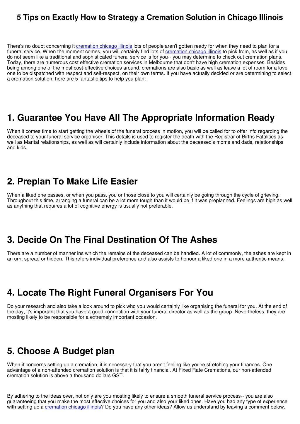 5 tips on exactly how to strategy a cremation