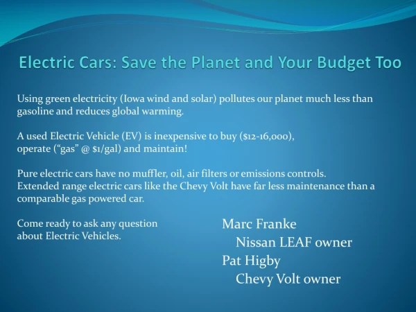 Electric Cars: Save the Planet and Your Budget Too