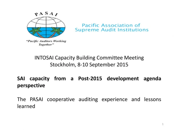 INTOSAI Capacity Building Committee Meeting Stockholm, 8-10 September 2015