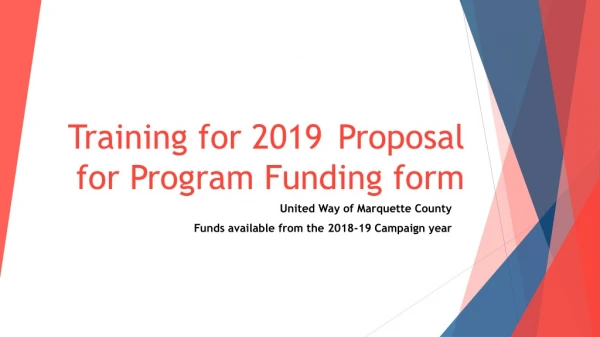 Training for 2019 	Proposal for Program Funding form