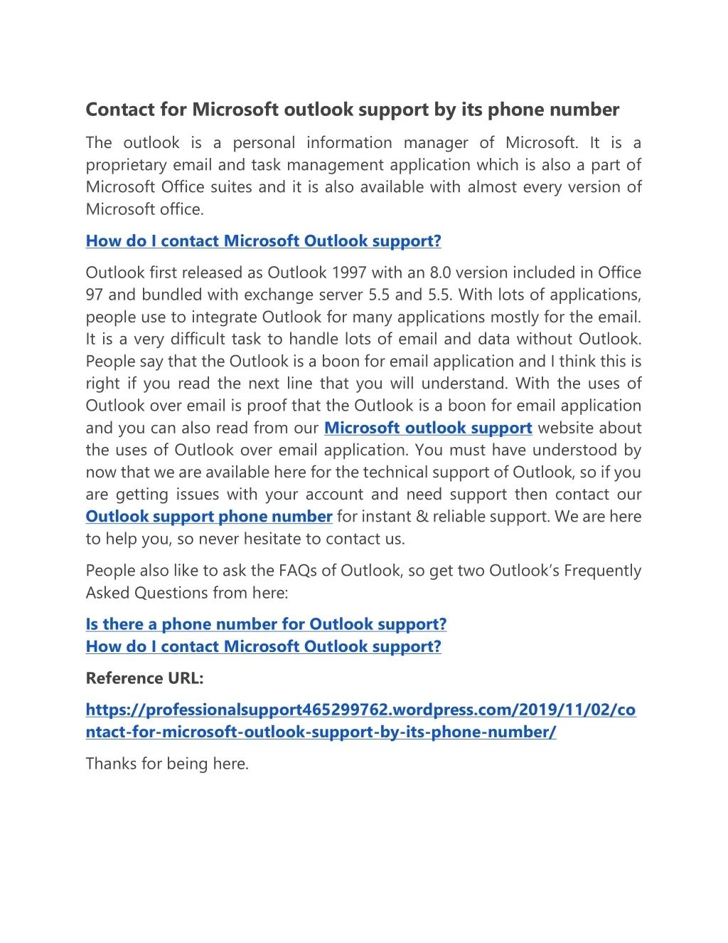 contact for microsoft outlook support