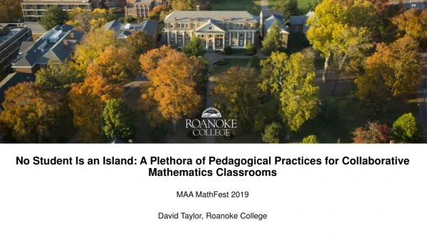 MAA MathFest 2019 David Taylor , Roanoke College
