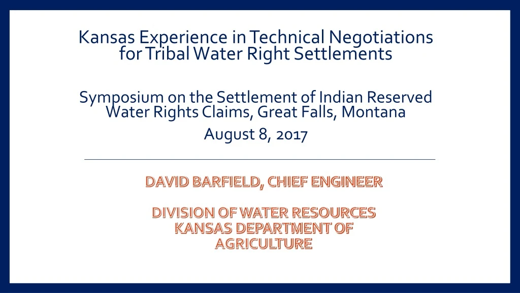david barfield chief engineer division of water resources kansas department of agriculture