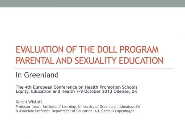 Evaluation of THE Doll program parental and sexuality education