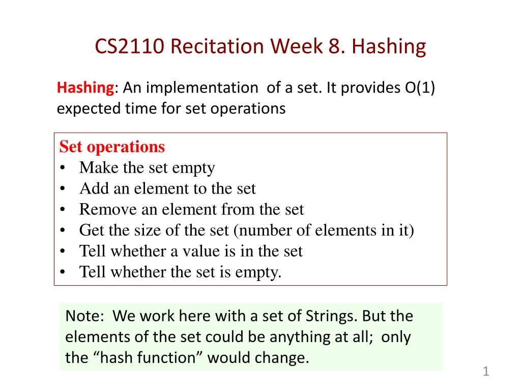 cs2110 recitation week 8 hashing