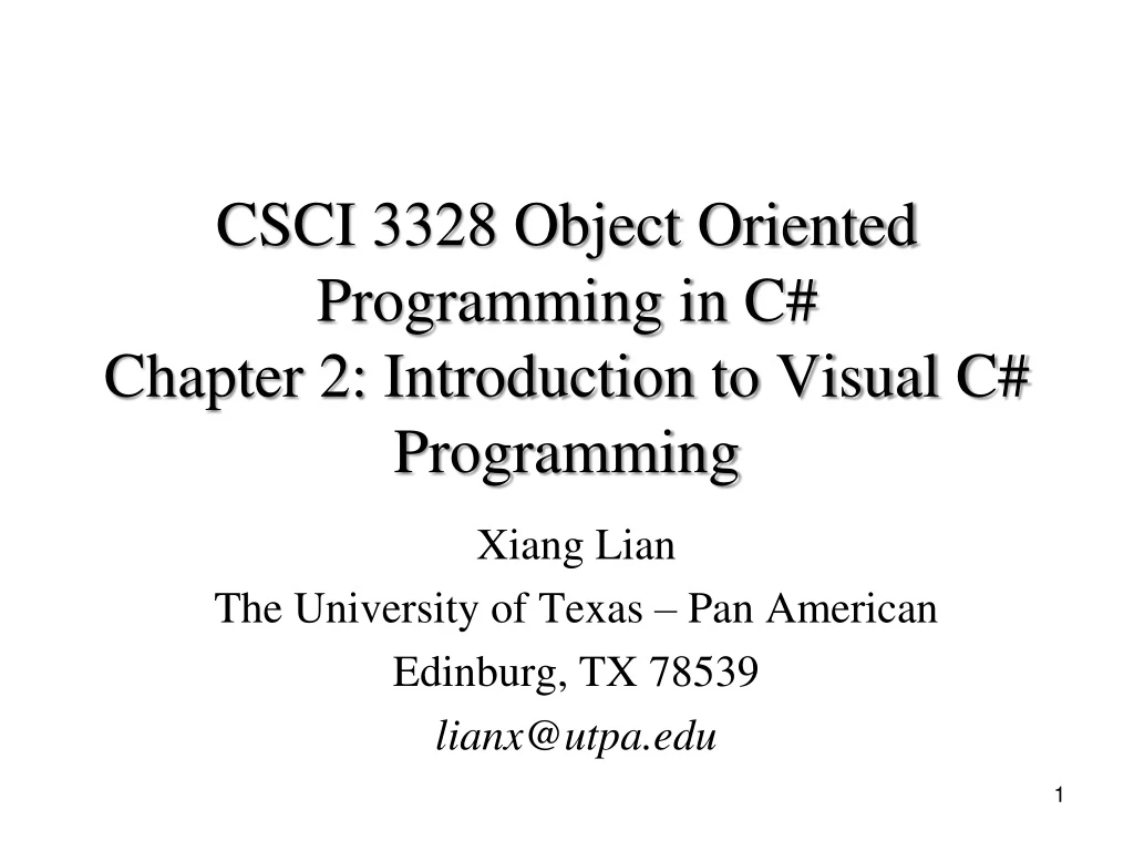csci 3328 object oriented programming in c chapter 2 introduction to visual c programming