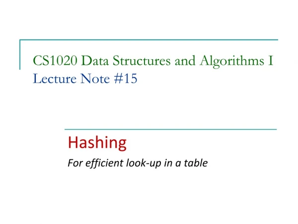 CS1020 Data Structures and Algorithms I Lecture Note #15