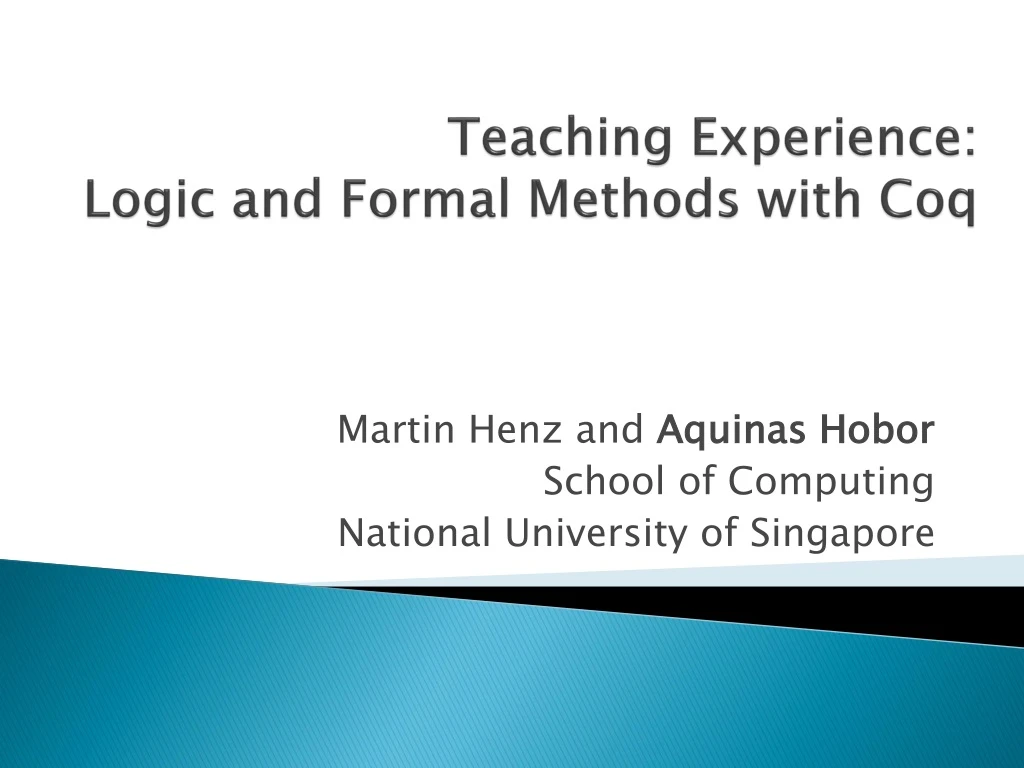 teaching experience logic and formal methods with coq