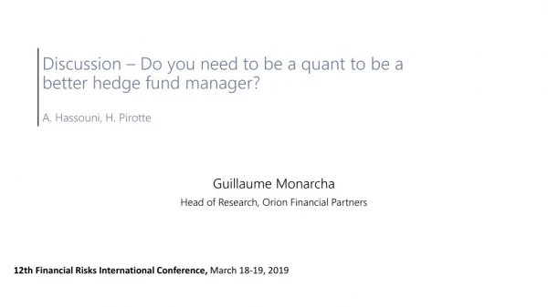 Guillaume Monarcha Head of Research, Orion Financial Partners