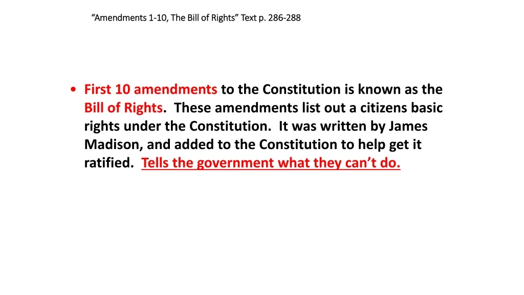 amendments 1 10 the bill of rights text p 286 288