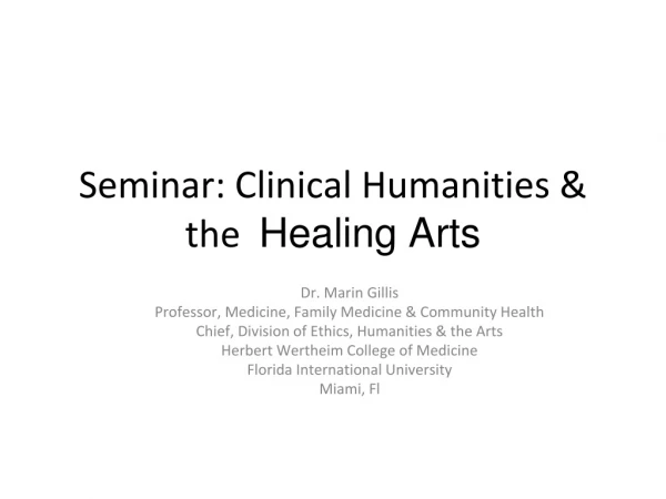 Seminar: Clinical Humanities &amp; the Healing Arts