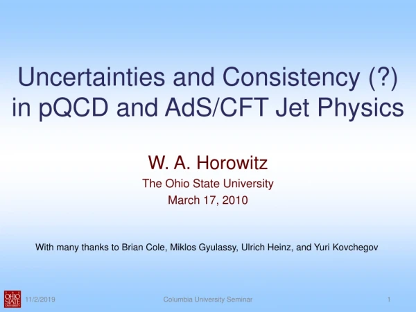 Uncertainties and Consistency (?) in pQCD and AdS /CFT Jet Physics