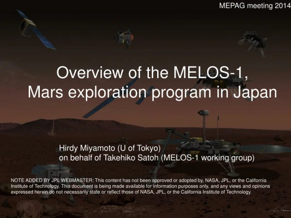 Overview of the MELOS-1, Mars exploration program in Japan