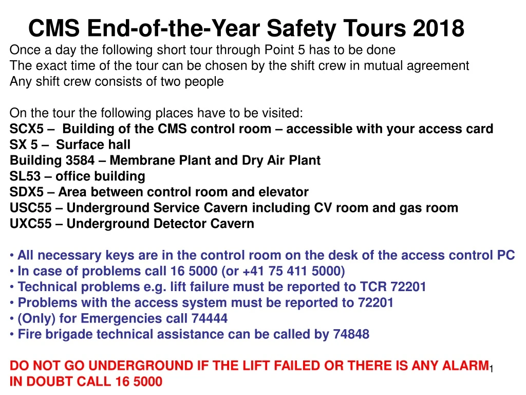 cms end of the year safety tours 2018