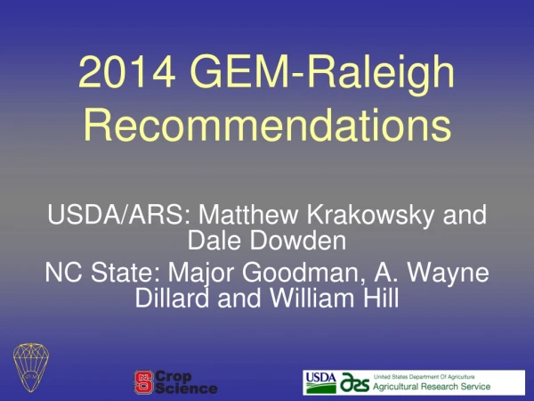 2014 GEM-Raleigh Recommendations