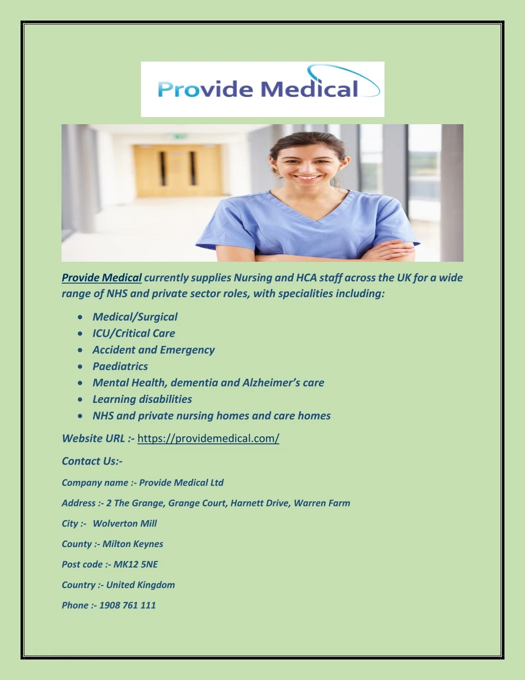 provide medical currently supplies nursing