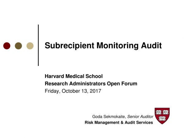 Subrecipient Monitoring Audit