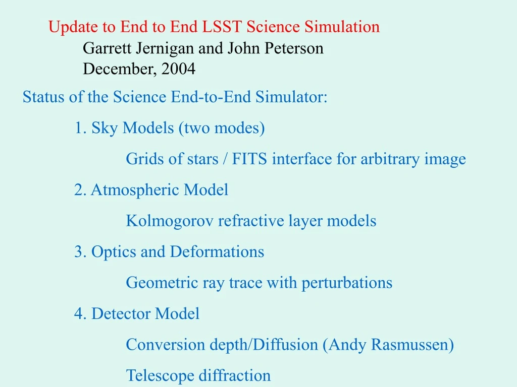 update to end to end lsst science simulation