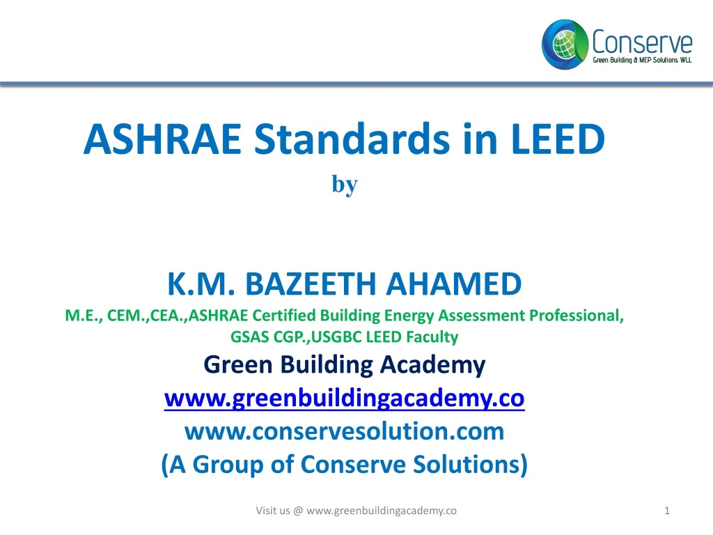 ashrae standards in leed by k m bazeeth ahamed