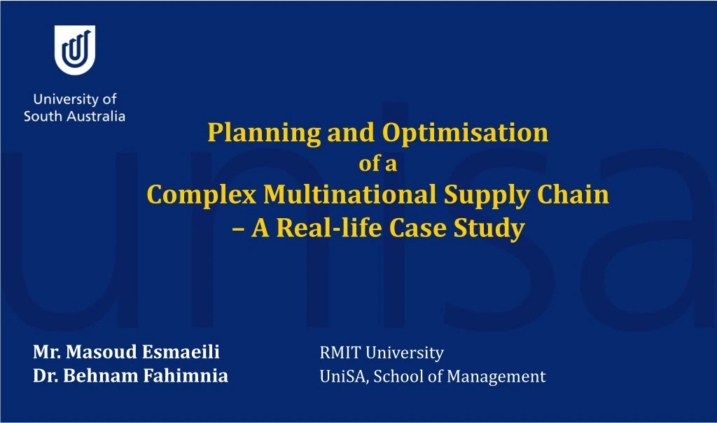 planning and optimisation of a complex