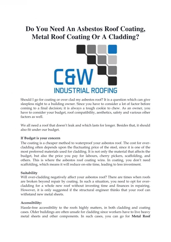 do you need an asbestos roof coating metal roof