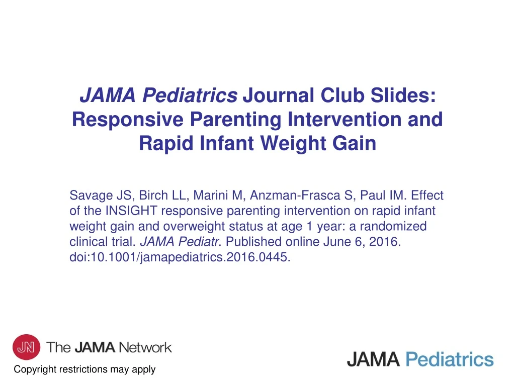 jama pediatrics journal club slides responsive parenting intervention and rapid infant weight gain