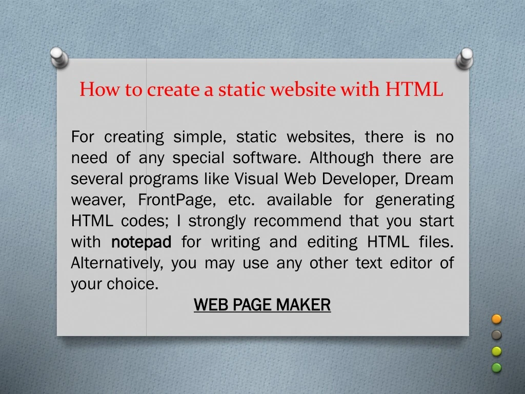 how to create a static website with html
