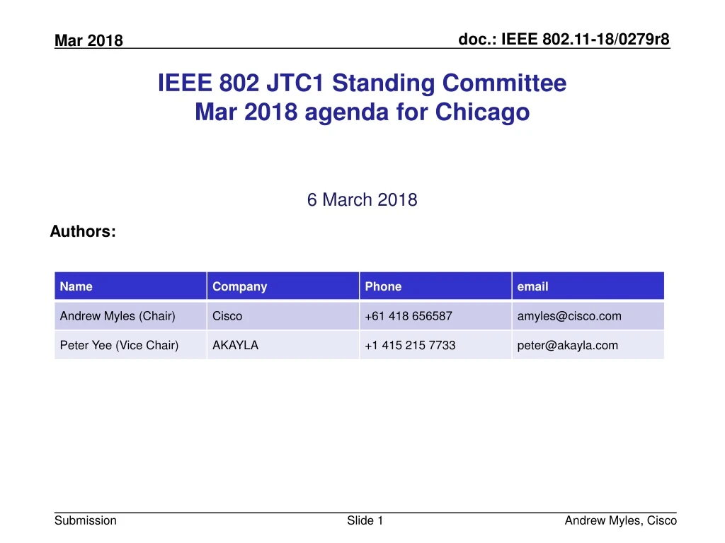 ieee 802 jtc1 standing committee mar 2018 agenda for chicago