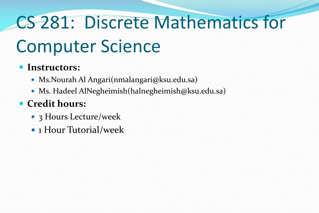 cs 281 discrete mathematics for computer science