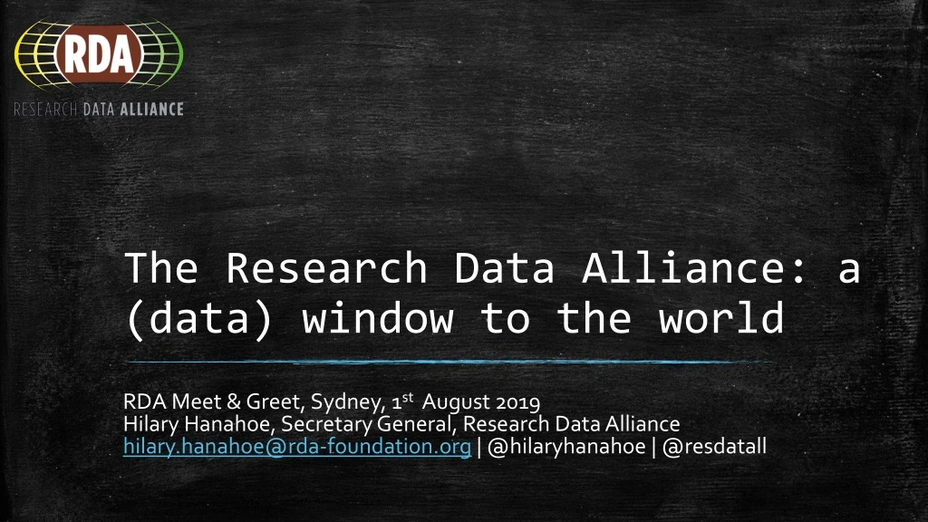 the research data alliance a data window to the world