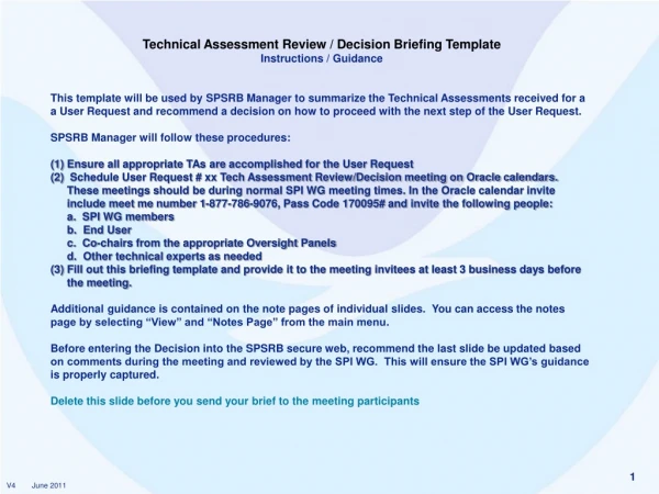 Technical Assessment Review / Decision Briefing Template Instructions / Guidance