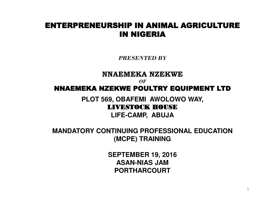 enterpreneurship in animal agriculture in nigeria