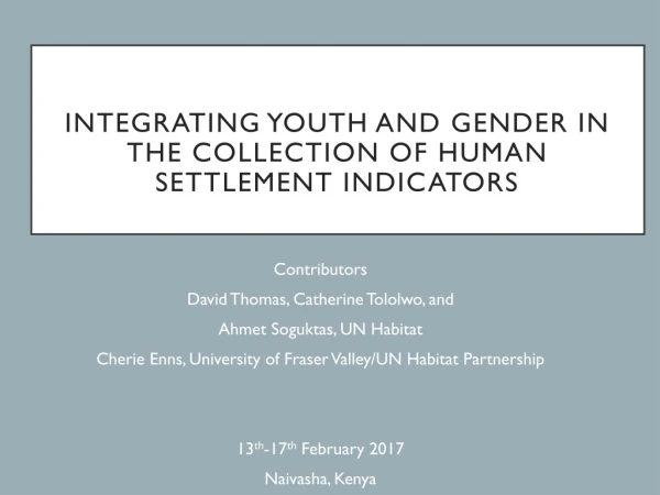 Integrating Youth and Gender in the Collection of Human Settlement Indicators
