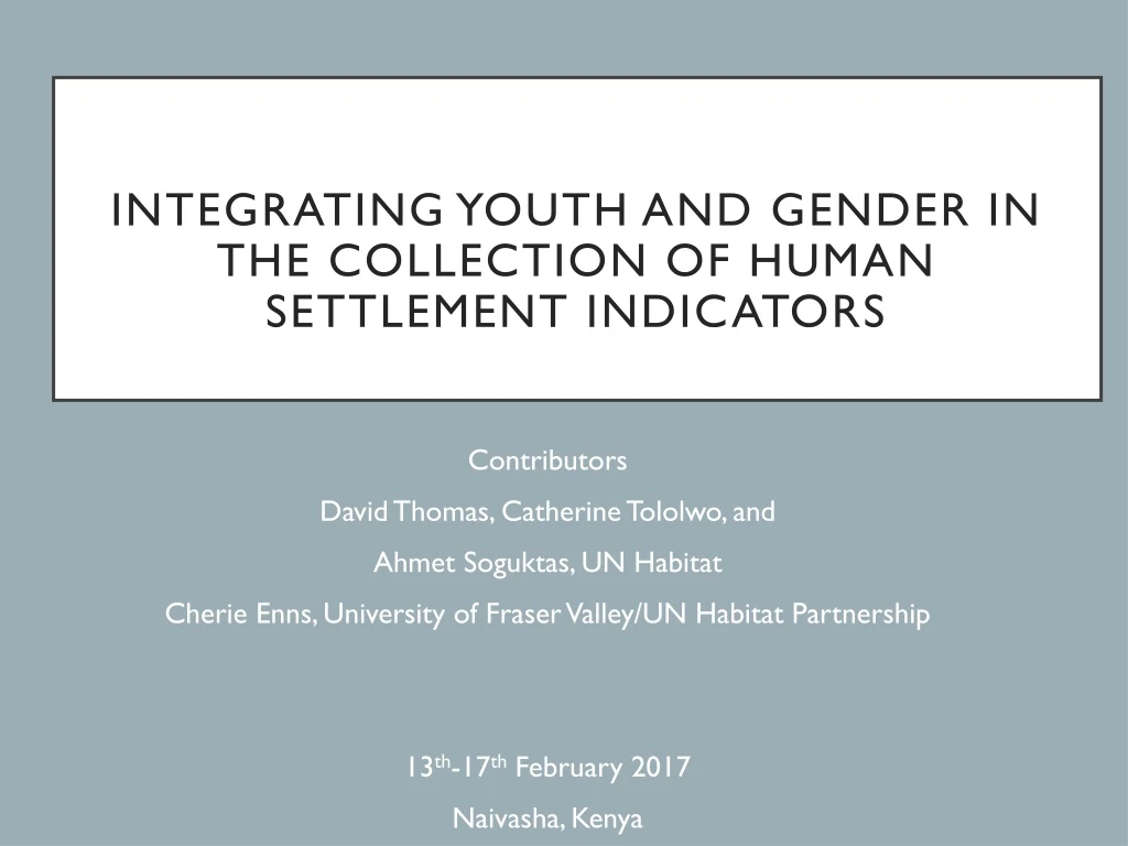 integrating youth and gender in the collection of human settlement indicators