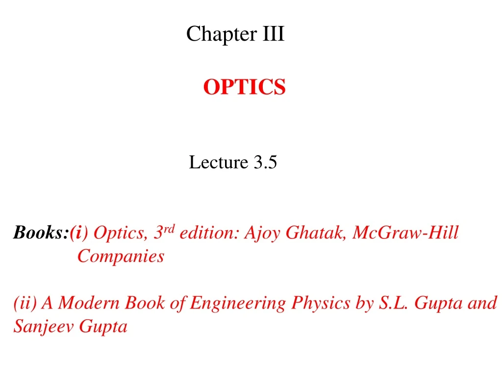 chapter iii optics lecture 3 5 books i optics