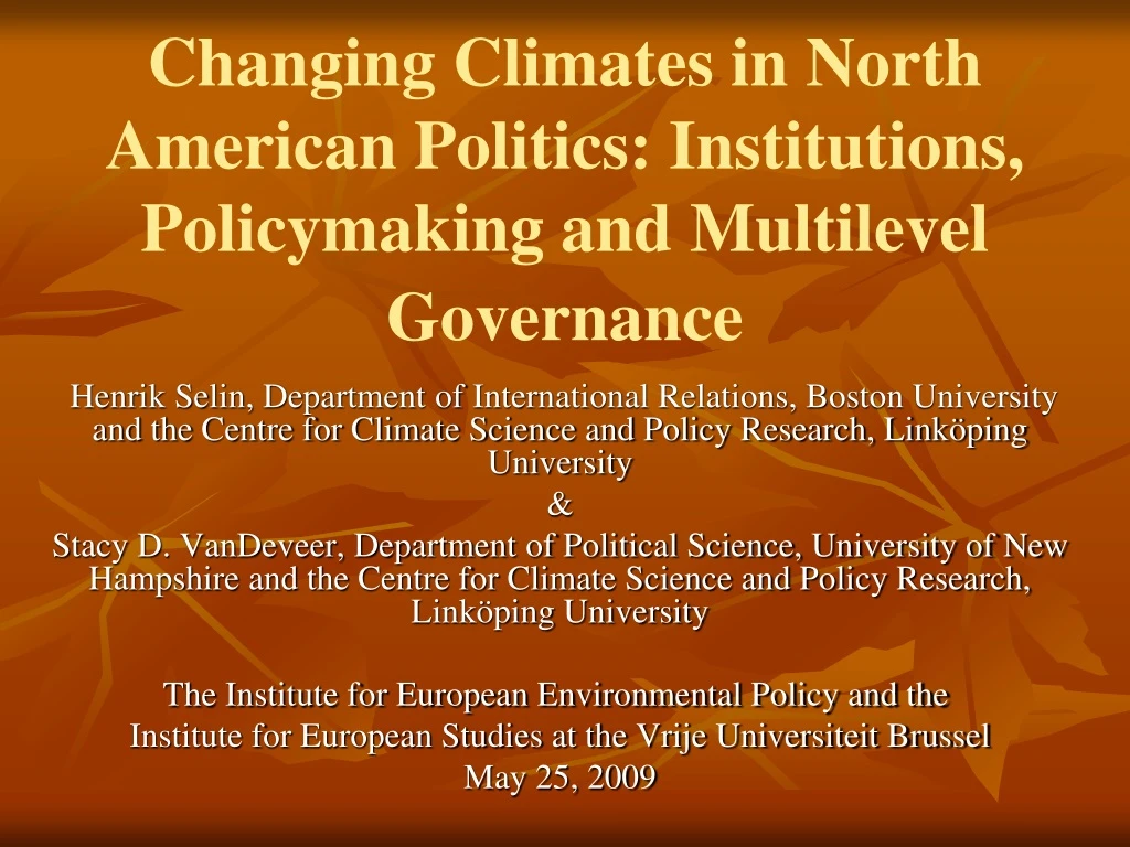 changing climates in north american politics institutions policymaking and multilevel governance