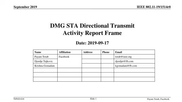 DMG STA Directional Transmit Activity Report Frame
