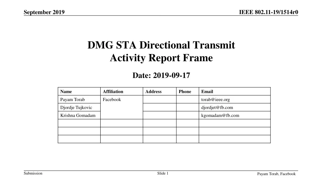 dmg sta directional transmit activity report frame