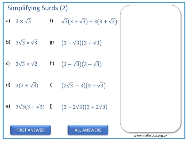 Simplifying Surds (2)