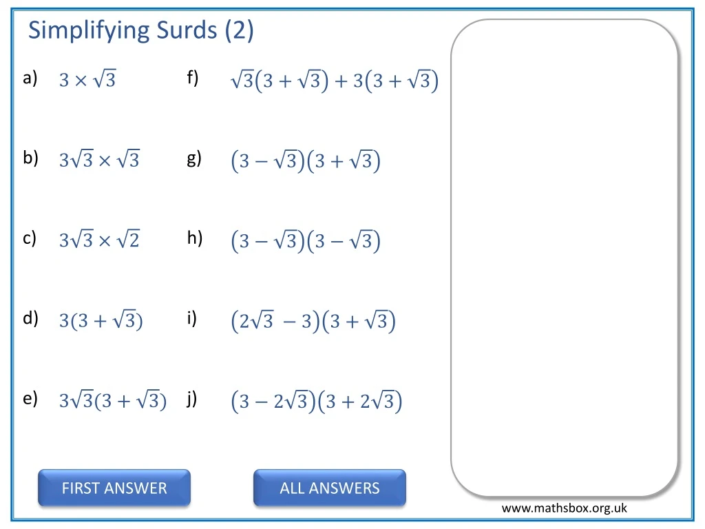 simplifying surds 2